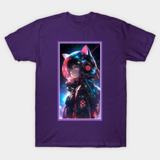 Anime Cute Cat Girl | Quality Anime Girl Artwork | Sci-Fi Manga Girl Anime Art T-Shirt